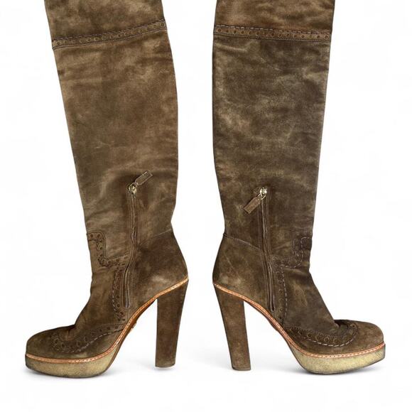 90's y2k vintage authentic Prada Brown Suede Knee high boots size 7.5 us - Picture 2 of 8